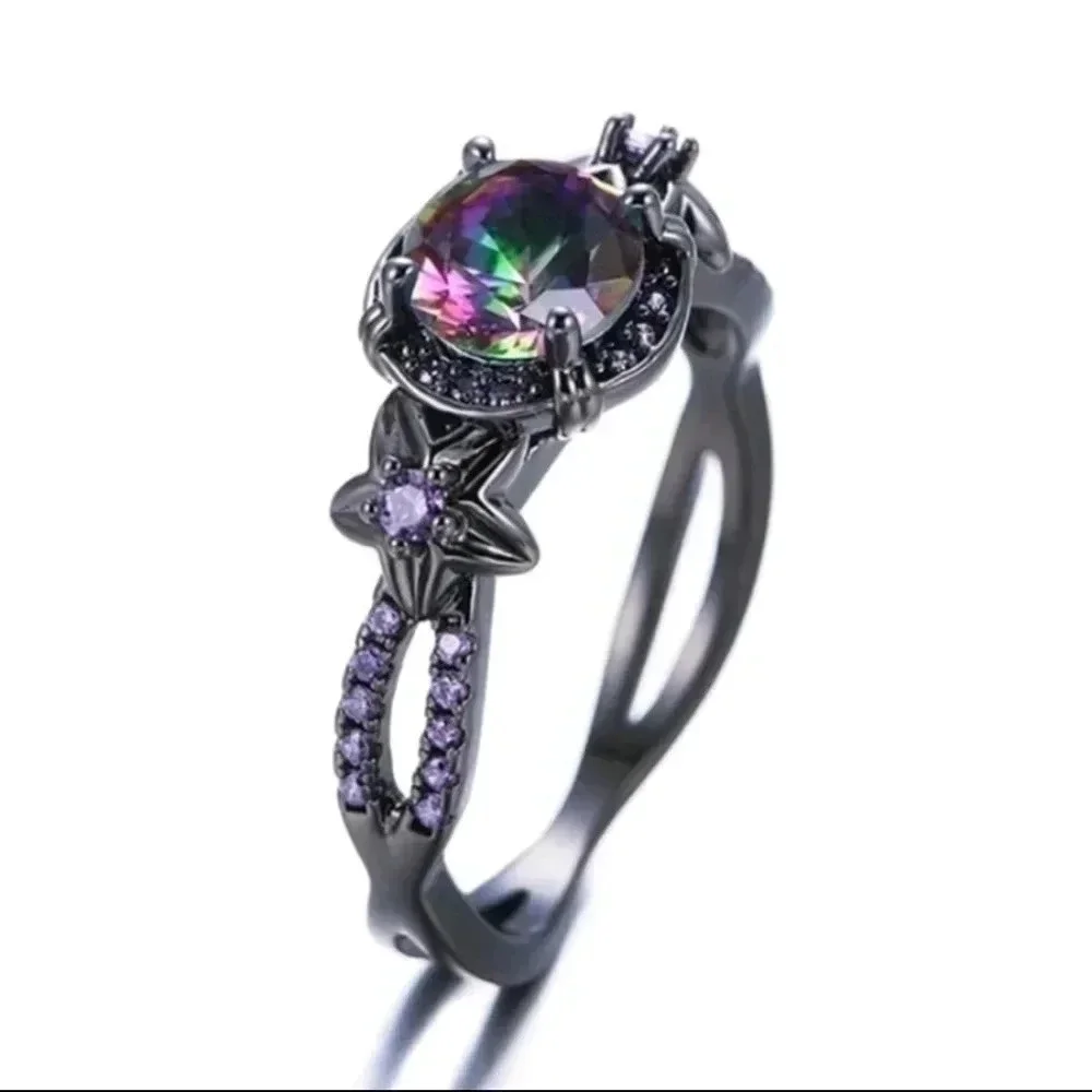 Women's black and purple moon stone faux jewel jewelry detailed Gothic Style